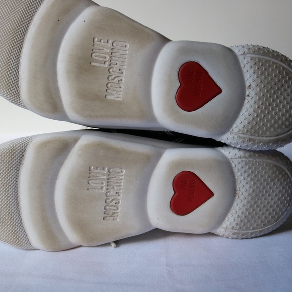 Love Moschino Black Leather Sneakers Running Shoes Heart Lace Up Women's 8 - Picture 9 of 11